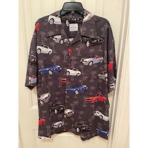 David Carey Originals Mustang Print Button-Up Short Sleeve Shirt Men's sz XL blk
